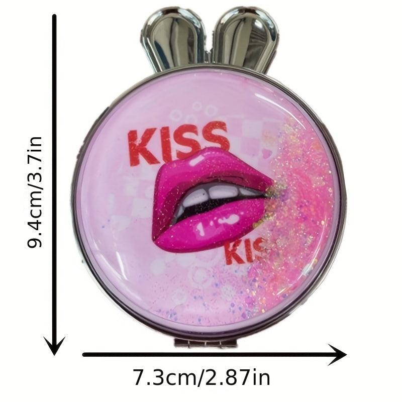 Quicksand Compact Folding Mirror Lip Pattern Double Sided Beauty Mirror