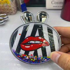 Quicksand Compact Folding Mirror Lip Pattern Double Sided Beauty Mirror
