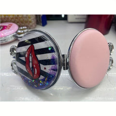 Quicksand Compact Folding Mirror Lip Pattern Double Sided Beauty Mirror