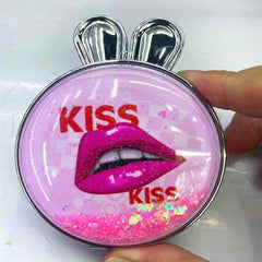 Quicksand Compact Folding Mirror Lip Pattern Double Sided Beauty Mirror