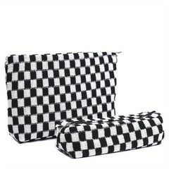 2-Piece Checkered Makeup Bag Set for Women