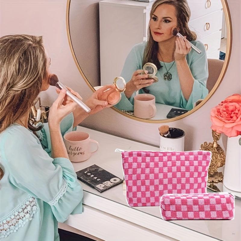 2-Piece Checkered Makeup Bag Set for Women