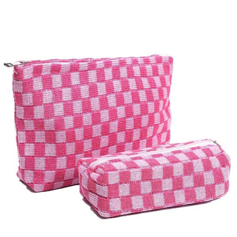 2-Piece Checkered Makeup Bag Set for Women