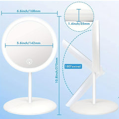 Portable LED Makeup Mirror Touch Control USB Rechargeable Brightness Adjustable