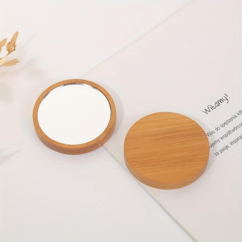 2pcs Small Round Mirror Bamboo Compact Makeup Vanity Mirror