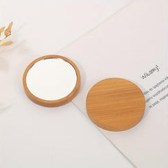 2pcs Small Round Mirror Bamboo Compact Makeup Vanity Mirror