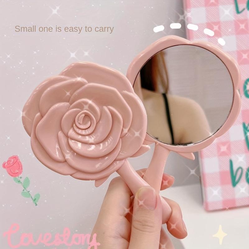 Rose Handheld Mirror Decorative Makeup Mirror with Handle for Travel