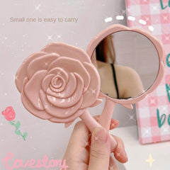 Rose Handheld Mirror Decorative Makeup Mirror with Handle for Travel