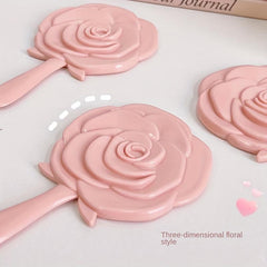 Rose Handheld Mirror Decorative Makeup Mirror with Handle for Travel