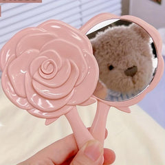 Rose Handheld Mirror Decorative Makeup Mirror with Handle for Travel