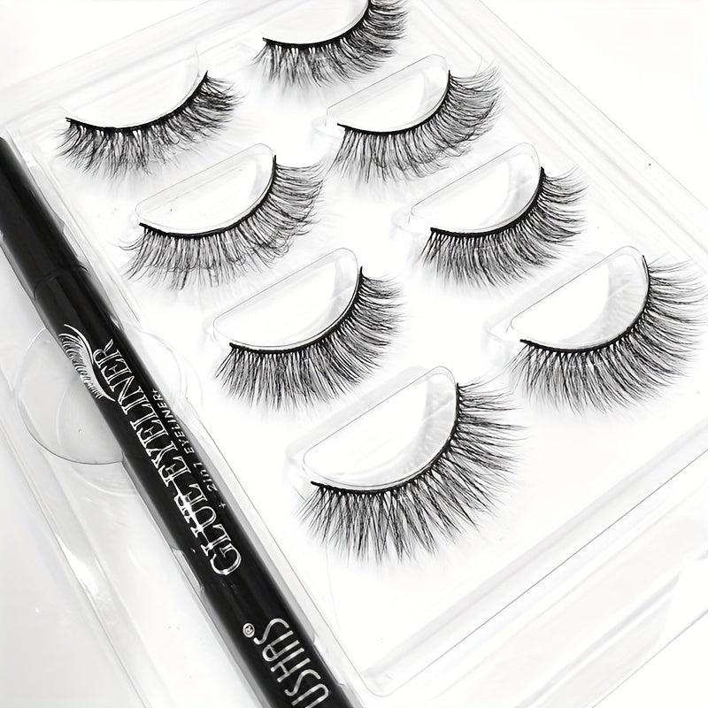 4 Pairs 3D Faux Mink Eyelashes Natural Look Cat Eye Wispy Lashes
