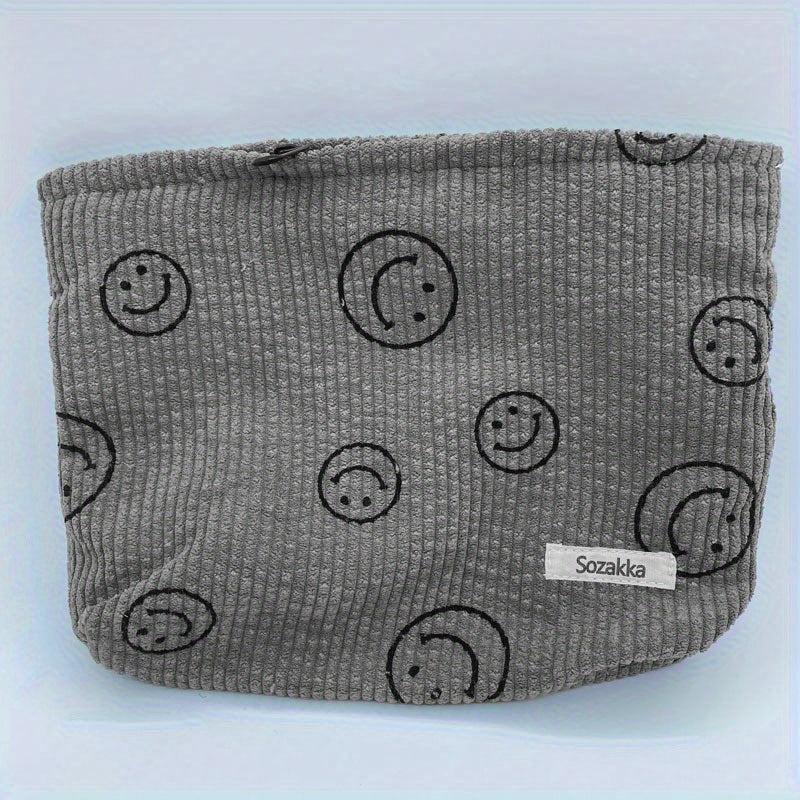 Corduroy Smiling Face Makeup Bag Travel Toiletry Organizer