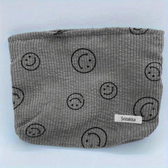 Corduroy Smiling Face Makeup Bag Travel Toiletry Organizer