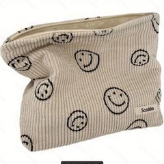 Corduroy Smiling Face Makeup Bag Travel Toiletry Organizer