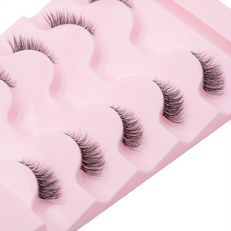5 Pairs Faux Mink Lashes Transparent Stalk Natural False Eyelashes