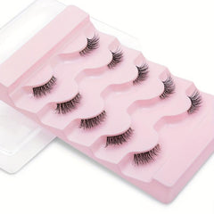 5 Pairs Faux Mink Lashes Transparent Stalk Natural False Eyelashes