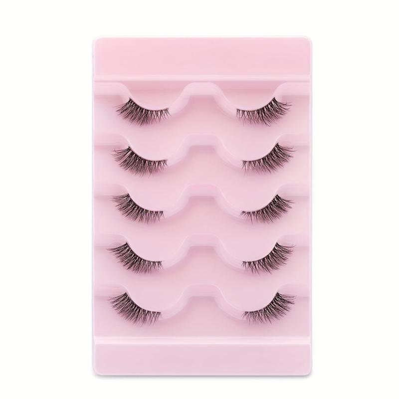 5 Pairs Faux Mink Lashes Transparent Stalk Natural False Eyelashes