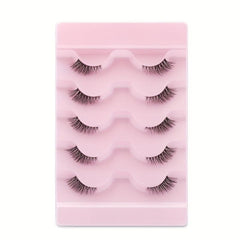5 Pairs Faux Mink Lashes Transparent Stalk Natural False Eyelashes