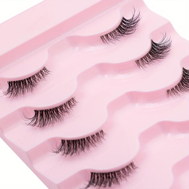 5 Pairs Faux Mink Lashes Transparent Stalk Natural False Eyelashes