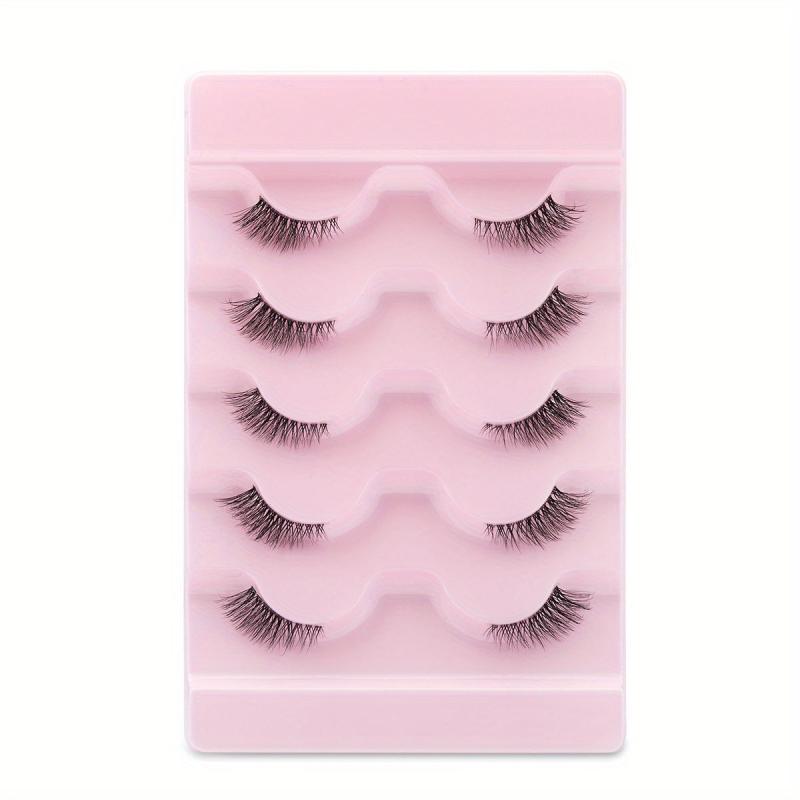 5 Pairs Faux Mink Lashes Transparent Stalk Natural False Eyelashes