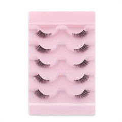 5 Pairs Faux Mink Lashes Transparent Stalk Natural False Eyelashes