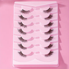 7 Pairs Fluffy Half Eye Lashes Faux Mink Extensions Transparent Stems