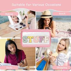 Chenille Letter Clear Makeup Bag Waterproof Portable Glitter Cosmetic Pouch