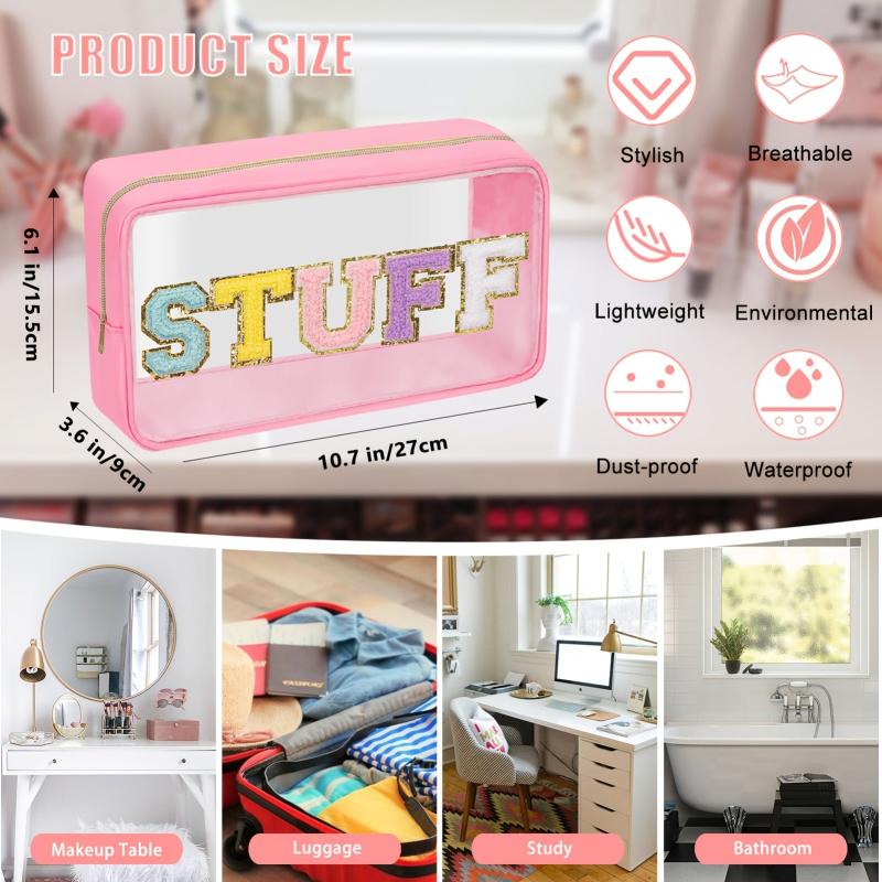 Chenille Letter Clear Makeup Bag Waterproof Portable Glitter Cosmetic Pouch