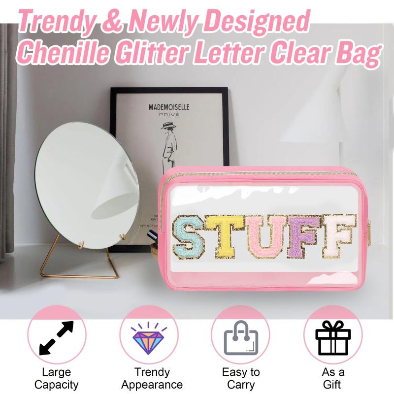 Chenille Letter Clear Makeup Bag Waterproof Portable Glitter Cosmetic Pouch