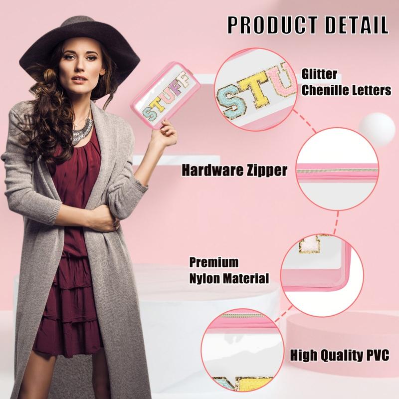 Chenille Letter Clear Makeup Bag Waterproof Portable Glitter Cosmetic Pouch