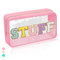 Chenille Letter Clear Makeup Bag Waterproof Portable Glitter Cosmetic Pouch