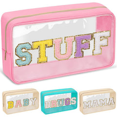 Chenille Letter Clear Makeup Bag Waterproof Portable Glitter Cosmetic Pouch