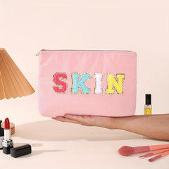 Chenille Letter Patch Cosmetic Bag Small Makeup Bag For Purse