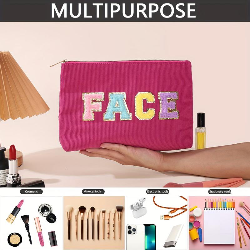 Chenille Letter Patch Cosmetic Bag Small Makeup Bag For Purse