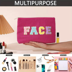 Chenille Letter Patch Cosmetic Bag Small Makeup Bag For Purse