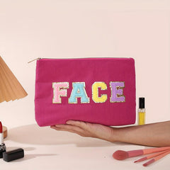 Chenille Letter Patch Cosmetic Bag Small Makeup Bag For Purse