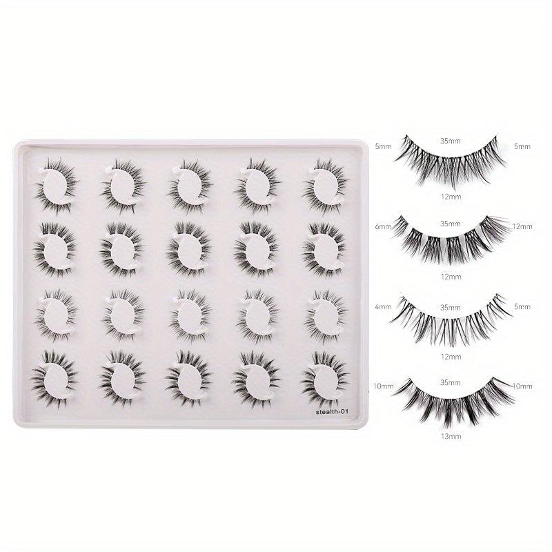 20 Pairs Transparent Band False Eyelashes Natural Cross Waterproof Eyelashes