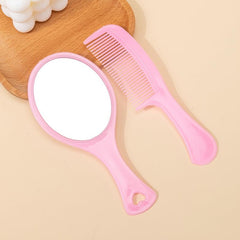 Pink Makeup Mirror Comb Set Hair Brush Oval Vanity Mirror Portable Comb Gift