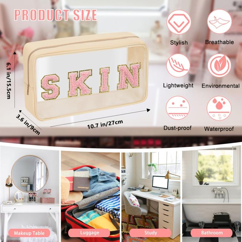 Chenille Letter Clear Makeup Bag Waterproof Portable Glitter Cosmetic Bag