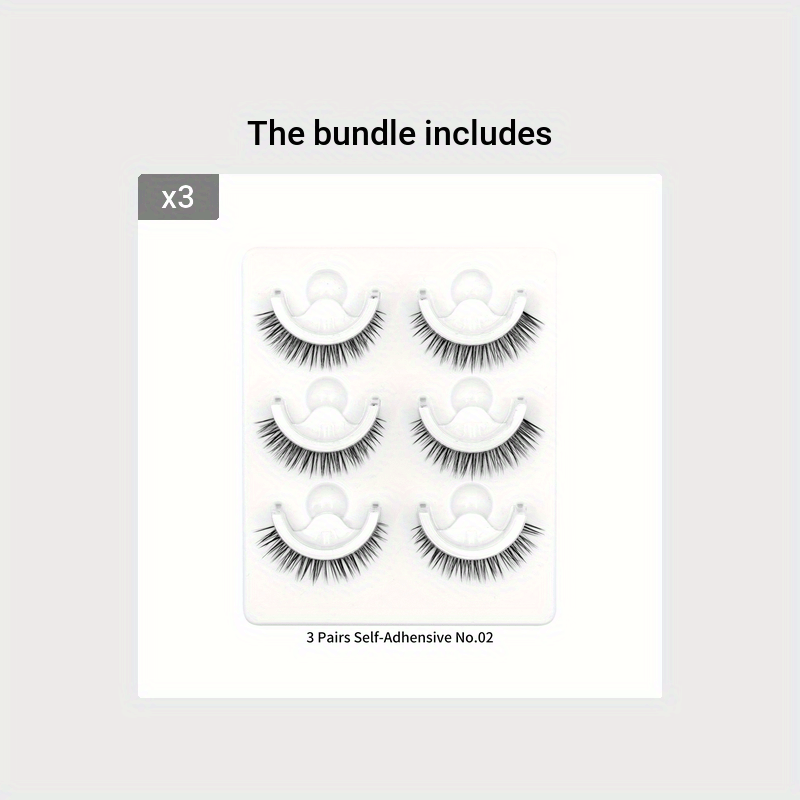 3 Pairs Self Adhesive Eyelashes Reusable False Eyelashes Waterproof Natural Look