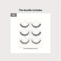 3 Pairs Self Adhesive Eyelashes Reusable False Eyelashes Waterproof Natural Look