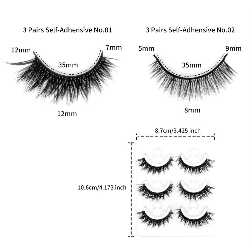 3 Pairs Self Adhesive Eyelashes Reusable False Eyelashes Waterproof Natural Look
