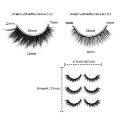 3 Pairs Self Adhesive Eyelashes Reusable False Eyelashes Waterproof Natural Look