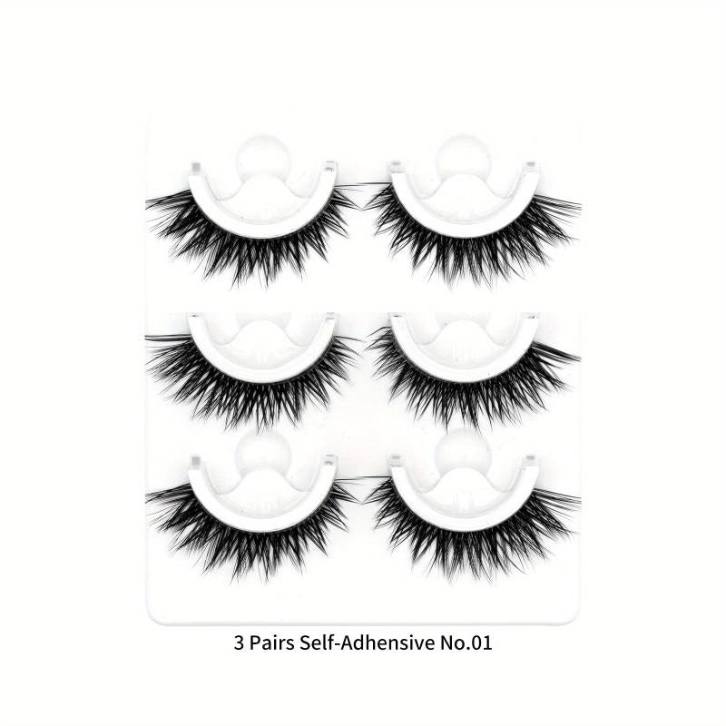 3 Pairs Self Adhesive Eyelashes Reusable False Eyelashes Waterproof Natural Look