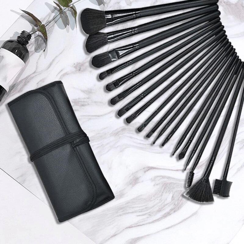 24pcs Makeup Brush Set Face Eye Lip Blending Brushes with Leather Case