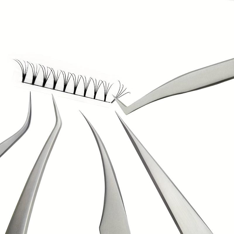 5pcs Eyelash Extension Tweezers Set Curved Straight Pointed Tip Applicator Tool