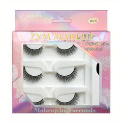 3 Pairs Natural Volume Faux Mink Eyelashes - Reusable Self Adhesive