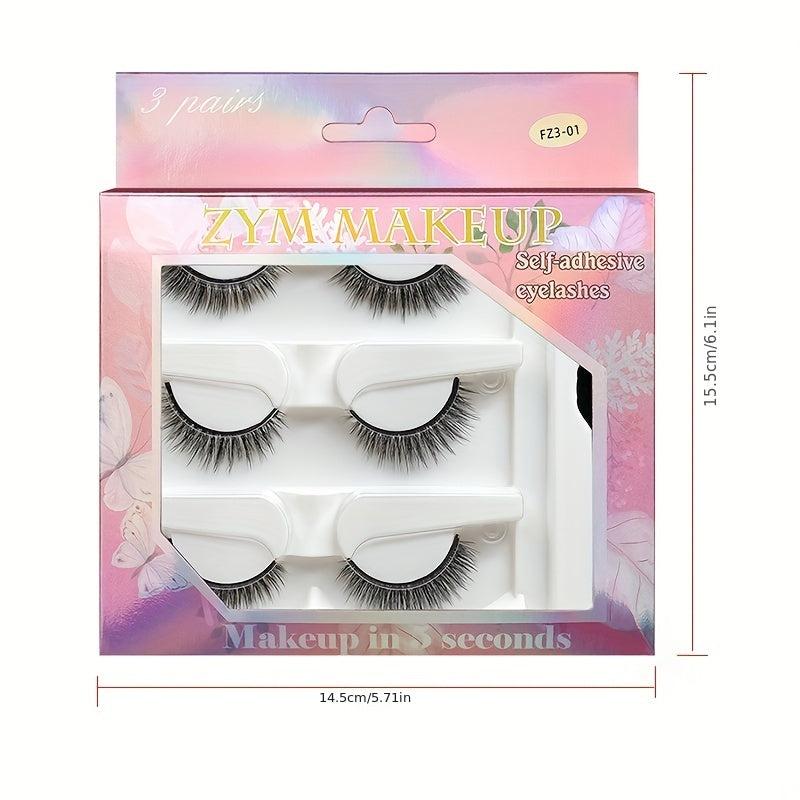 3 Pairs Natural Volume Faux Mink Eyelashes - Reusable Self Adhesive