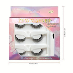 3 Pairs Natural Volume Faux Mink Eyelashes - Reusable Self Adhesive