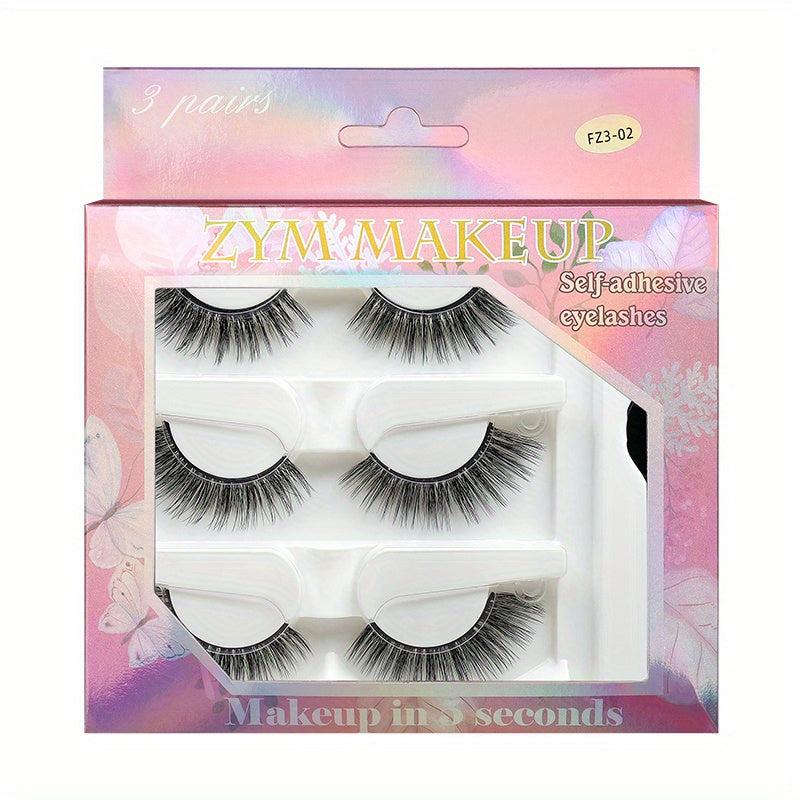 3 Pairs Natural Volume Faux Mink Eyelashes - Reusable Self Adhesive